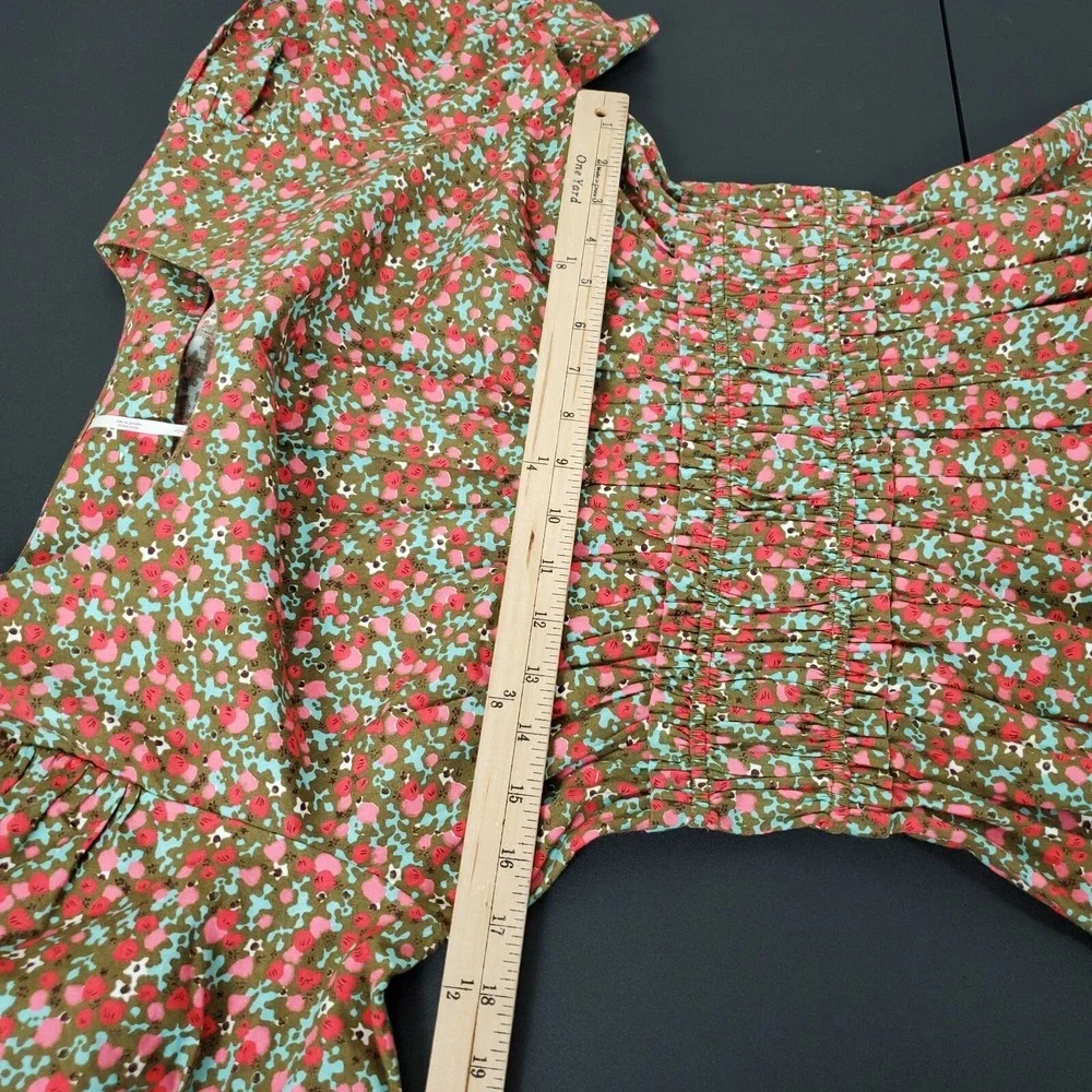 FREE PEOPLE Green Red Floral Pennie Puffed Sleeve Mini Dress Size Small S Womens